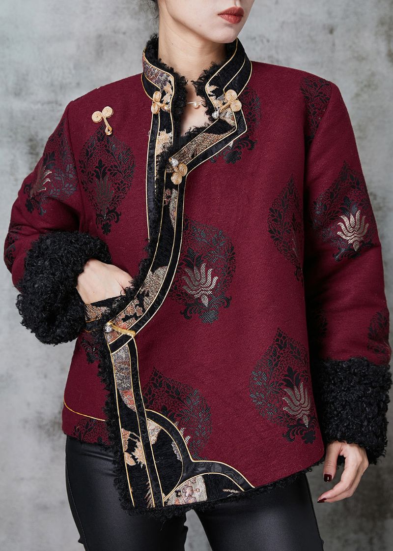 Biologische Moerbei-jacquard Warme Fleece Jas In Chinese Stijl Lente - Dames winterjassen