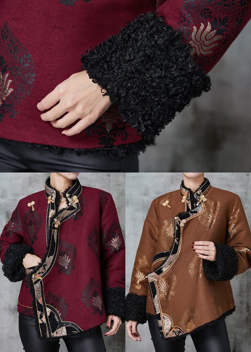 Biologische Moerbei-jacquard Warme Fleece Jas In Chinese Stijl Lente - Dames winterjassen