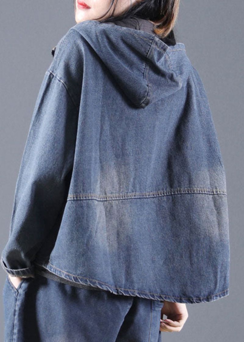 Blauw Zakken Denim Jack Met Ritssluiting Lente - Blauw