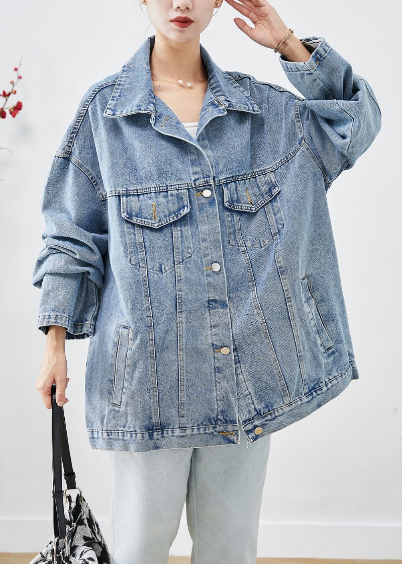 Boheems Blauw Oversized Spijkerjack Met Appliqué Herfst