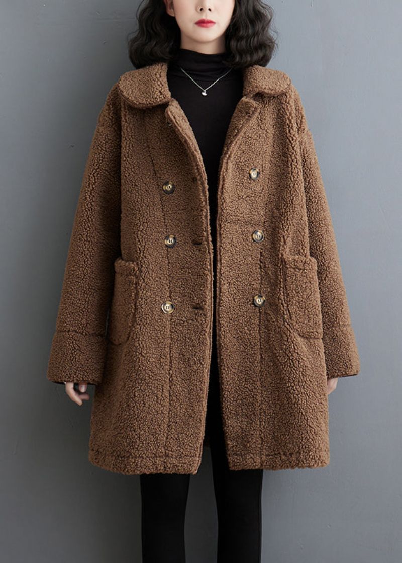 Boheemse Chocolade Dubbele Borst Dikke Namaakbont Trenchcoat Winter