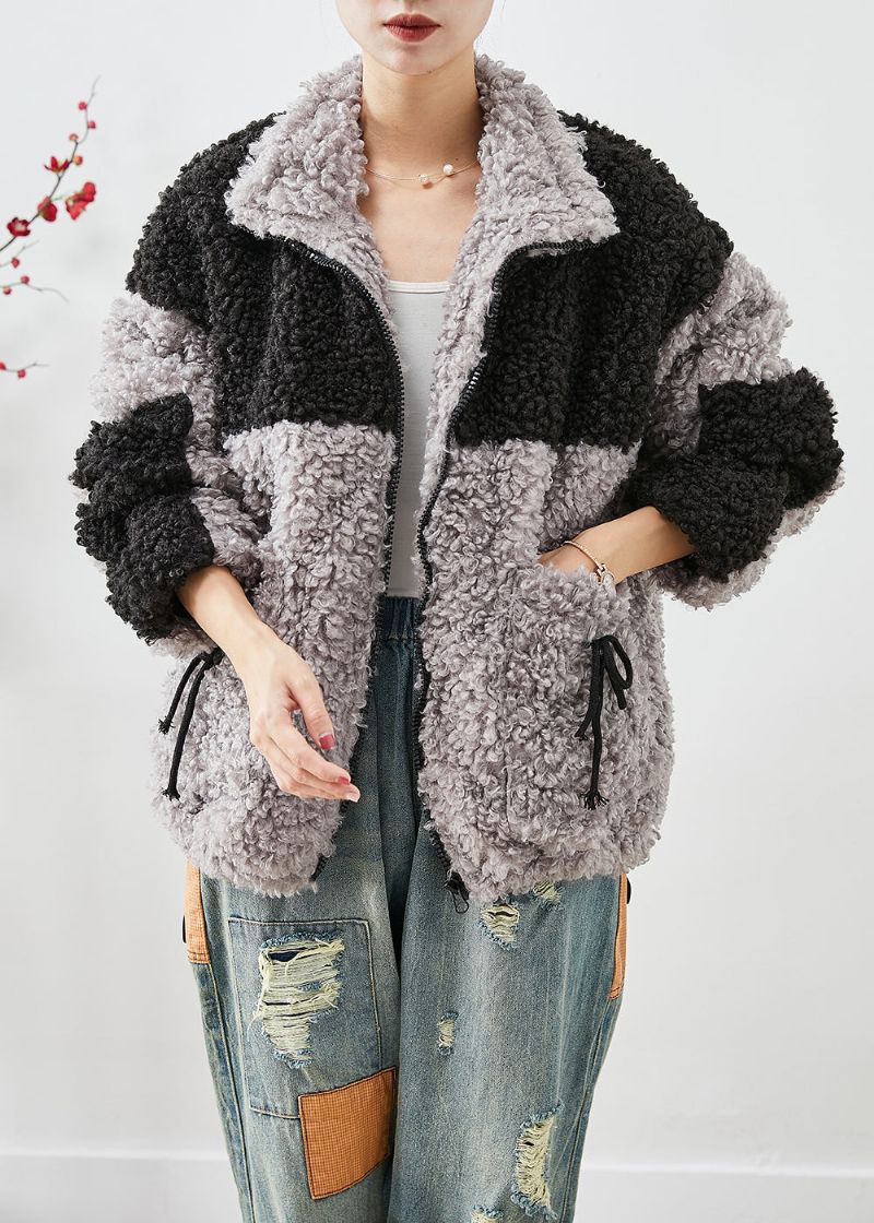 Boheemse Colorblock Oversized Patchwork Zakken Fleece Jassen Winter - Dames winterjassen