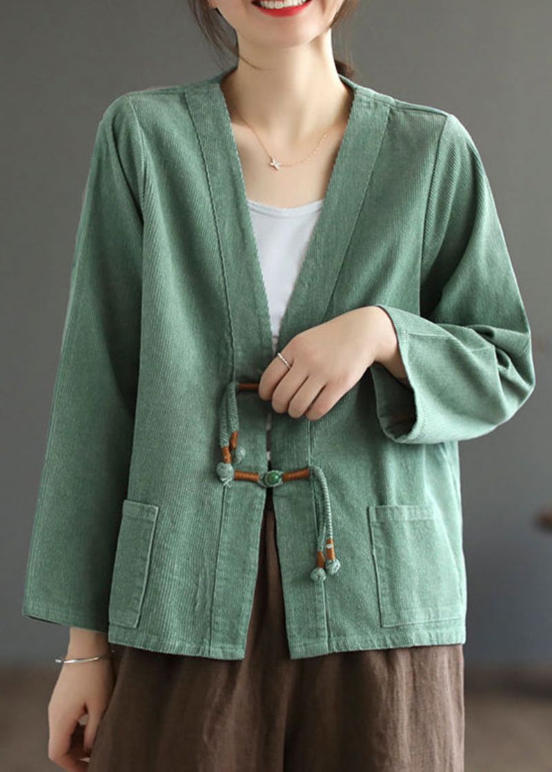 Boheemse Groene Zakken Met Kwastjes En Patchwork Corduroy Jas Herfst - Dames winterjassen