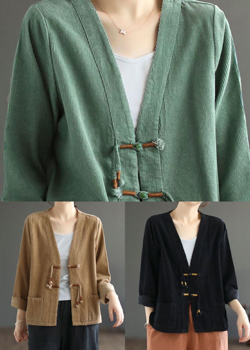 Boheemse Groene Zakken Met Kwastjes En Patchwork Corduroy Jas Herfst - Dames winterjassen