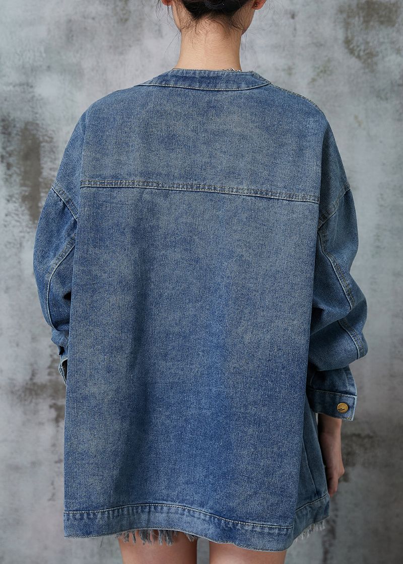 Boheemse Marineblauwe Oversized Denimjassen Met Chinese Knopen Lente - Dames winterjassen