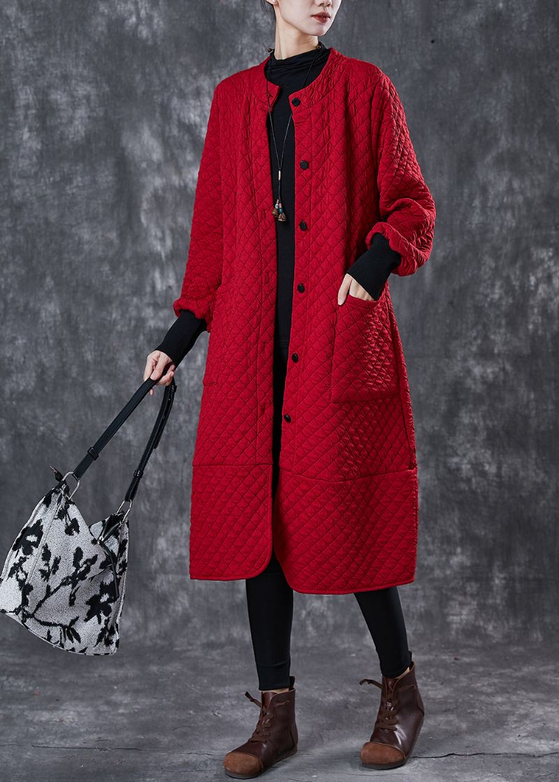 Boheemse Rode Oversized Zakken Katoenen Trenchcoat Lente - Dames winterjassen