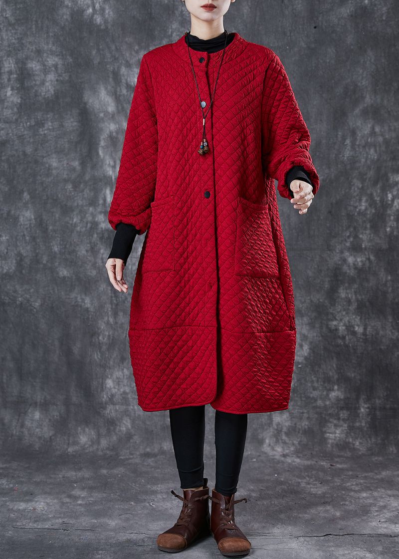 Boheemse Rode Oversized Zakken Katoenen Trenchcoat Lente - Dames winterjassen