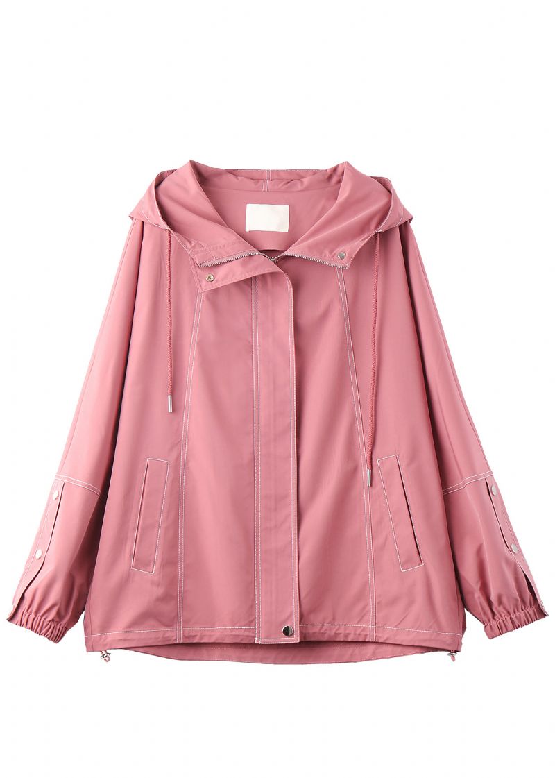 Boheemse Roze Oversized Katoenen Jas Met Capuchon Uitloper Herfst - Dames winterjassen