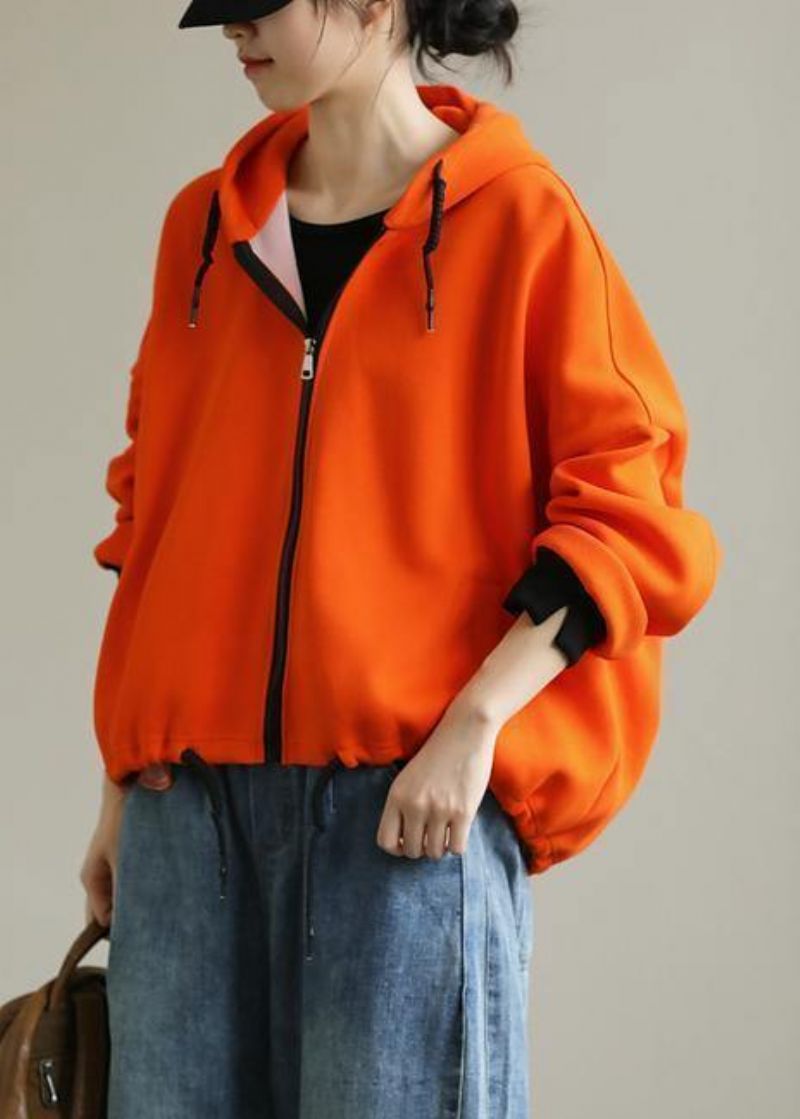 Boheemse Tops Met Capuchon En Ritssluiting Dames Halslijn Oranje Shirt