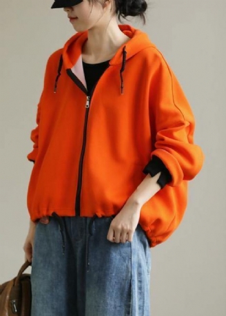 Boheemse Tops Met Capuchon En Ritssluiting Dames Halslijn Oranje Shirt