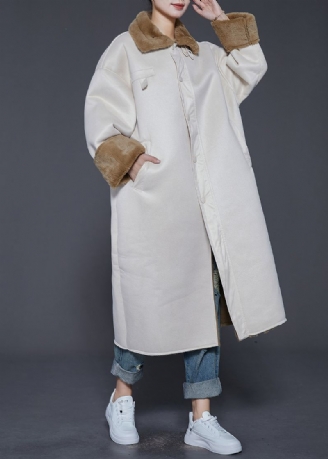 Boho Beige Oversized Dikke Warme Fleece Trench Winter