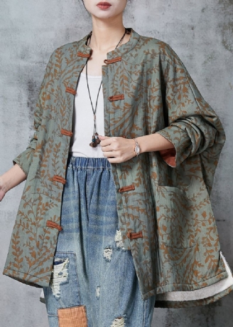 Boho Groene Oversized Print Katoenen Oosterse Jas Lente