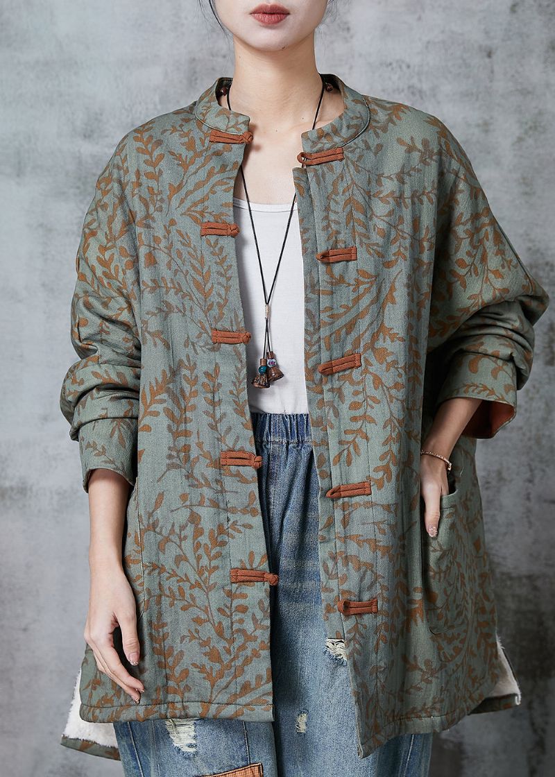 Boho Groene Oversized Print Katoenen Oosterse Jas Lente - Dames winterjassen