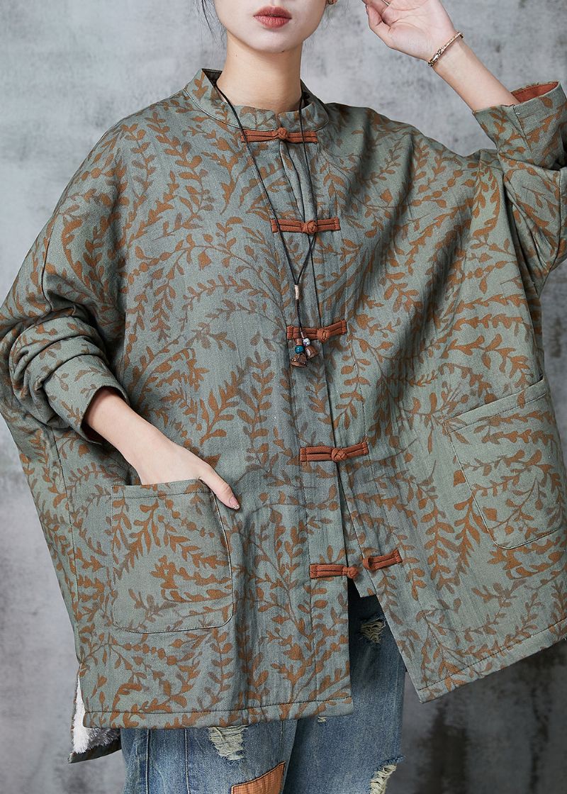 Boho Groene Oversized Print Katoenen Oosterse Jas Lente - Dames winterjassen