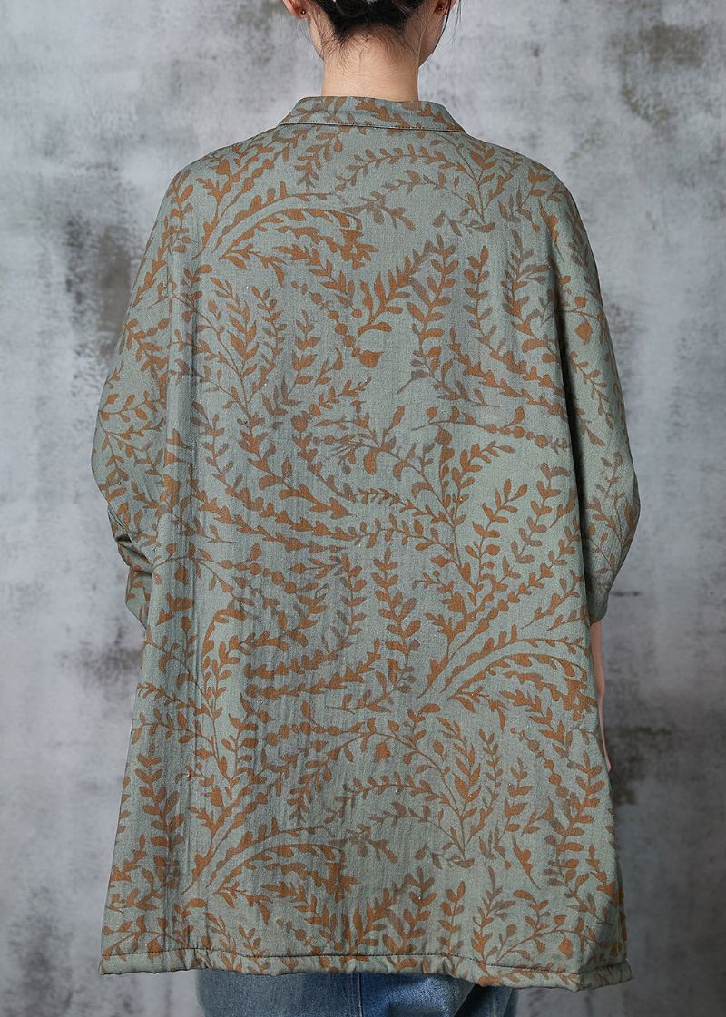 Boho Groene Oversized Print Katoenen Oosterse Jas Lente - Dames winterjassen