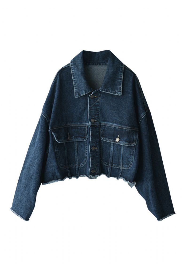 Boutique Blauwe Peter Pan Kraag Knoop Katoenen Denim Jas Allemaal - Dames winterjassen