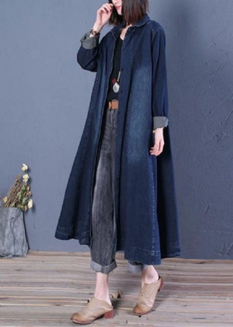 Boutique Blauwe Peter Pan Kraag Patchwork Denim Trenchcoats Lente