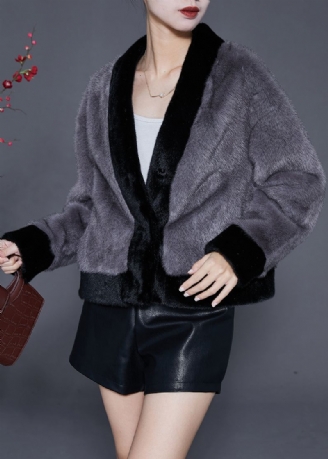 Boutique Grijze Oversized Warme Donzige Bont Pluizige Jassen Winter