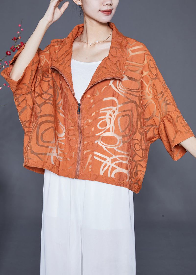 Boutique Oranje Oversized Uitgeholde Katoenen Jas Met Vleermuismouw