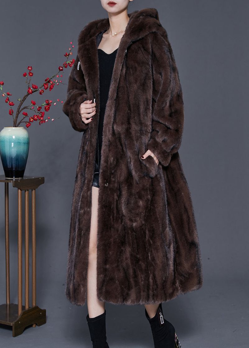 Bruin Gestreept Imitatiebont Loopgraven Oversized Lente - Dames winterjassen