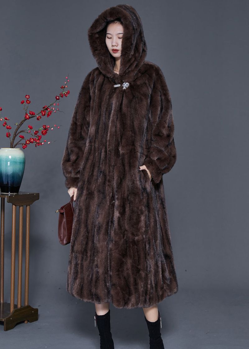 Bruin Gestreept Imitatiebont Loopgraven Oversized Lente - Dames winterjassen