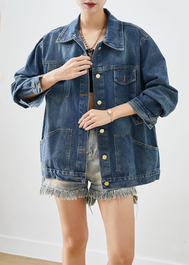 Casual Blauwe Oversized Denimjassen Met Patchwork Herfst - Dames winterjassen