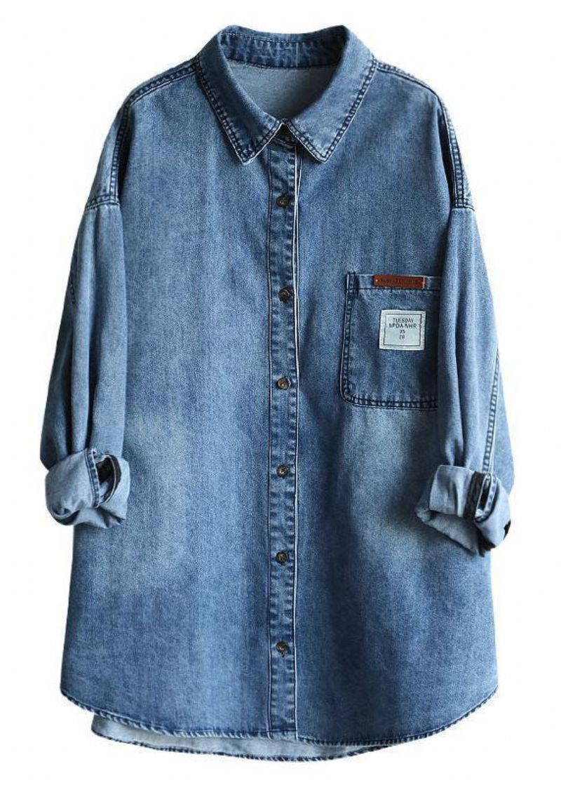 Casual Blauwe Peter Pan-kraag Oversized Stoffen Katoenen Denimjas Lente - Dames winterjassen