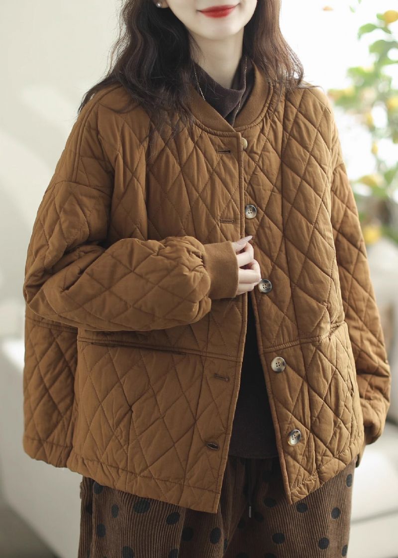 Casual Bruine Oversized Warme Fijne Katoenen Gevulde Jassen Winter