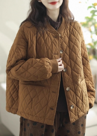 Casual Bruine Oversized Warme Fijne Katoenen Gevulde Jassen Winter