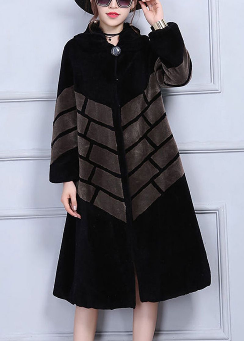 Casual Chocolade Oversized Patchwork Wollen Jassen Winter