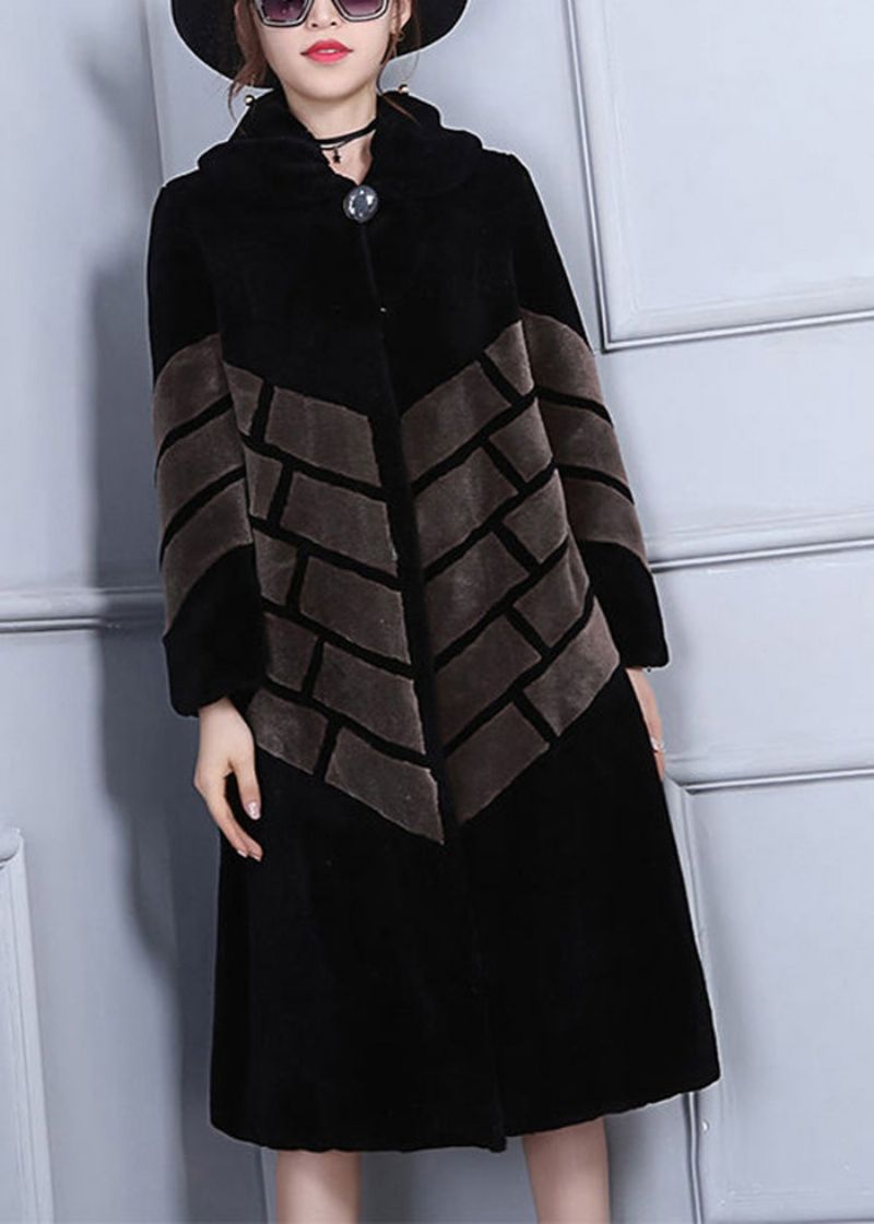 Casual Chocolade Oversized Patchwork Wollen Jassen Winter - Dames winterjassen