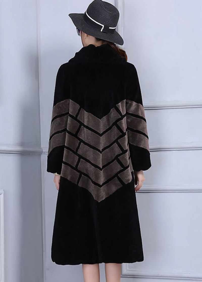 Casual Chocolade Oversized Patchwork Wollen Jassen Winter - Dames winterjassen