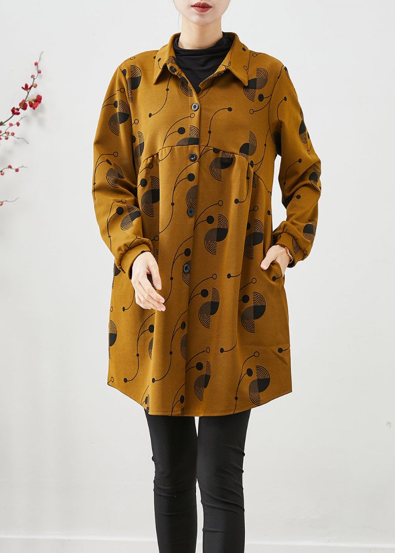 Casual Gele Oversized Katoenen Jassen Met Print Lente - Dames winterjassen