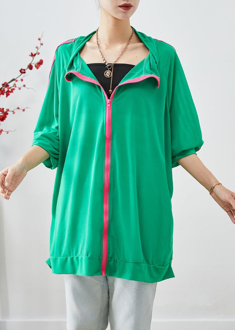 Casual Groene Oversized Spandex Sweatshirtjassen Met Ritssluiting Herfst - Dames winterjassen