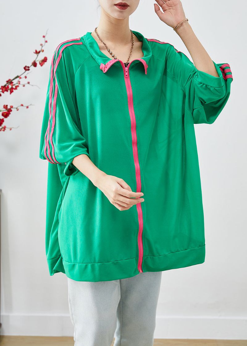 Casual Groene Oversized Spandex Sweatshirtjassen Met Ritssluiting Herfst - Dames winterjassen