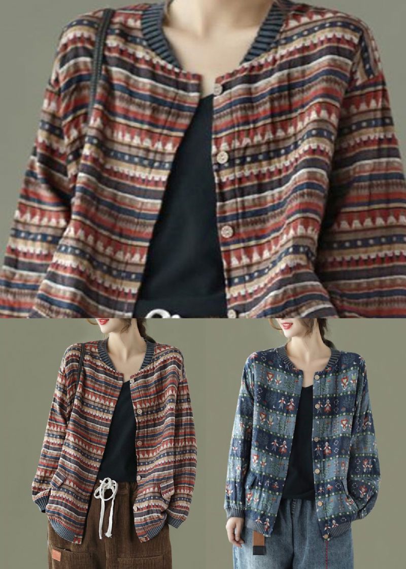 Casual Koffie Gestreepte Zakken Patchwork Katoenen Jas Herfst - Dames winterjassen