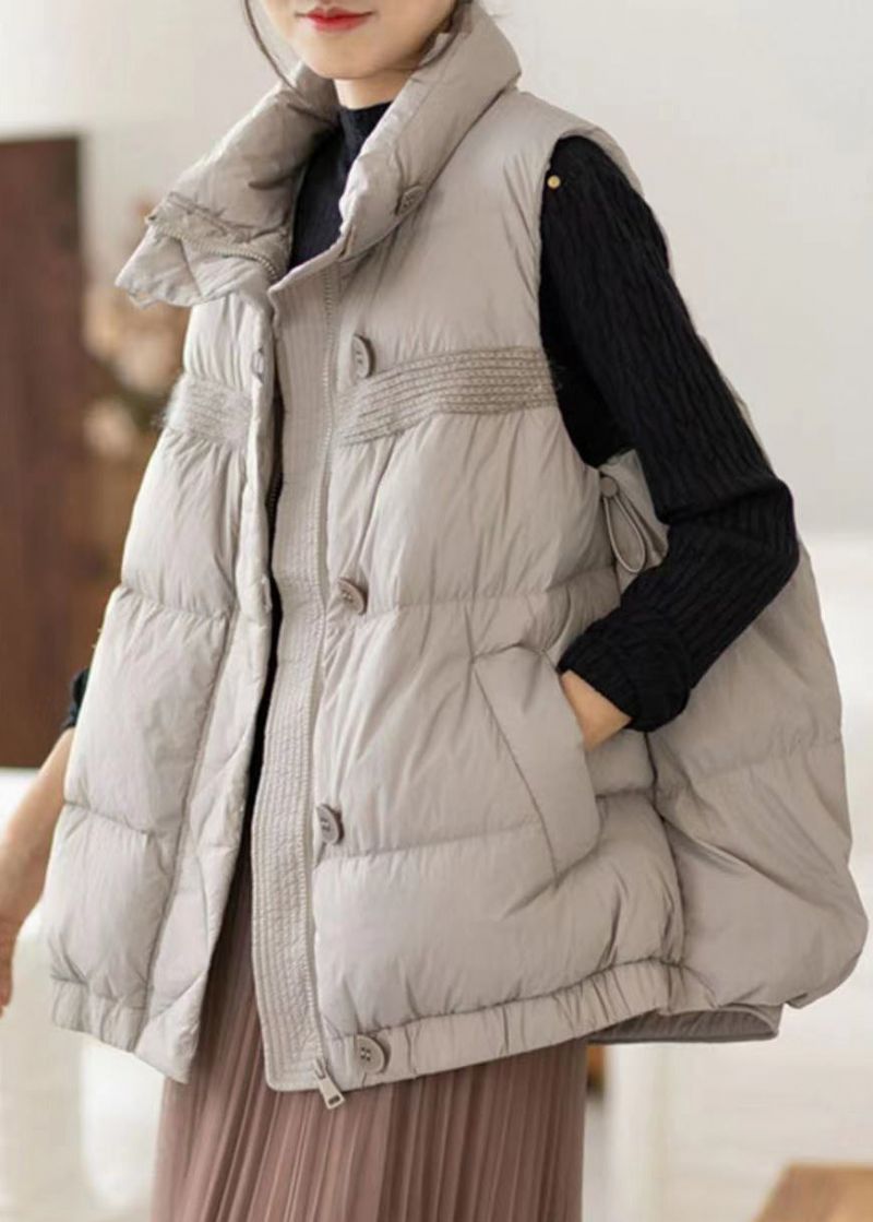 Casual Lichtgrijs Mouwloos Vest Met Ritssluiting En Katoenen Vulling - Dames winterjassen