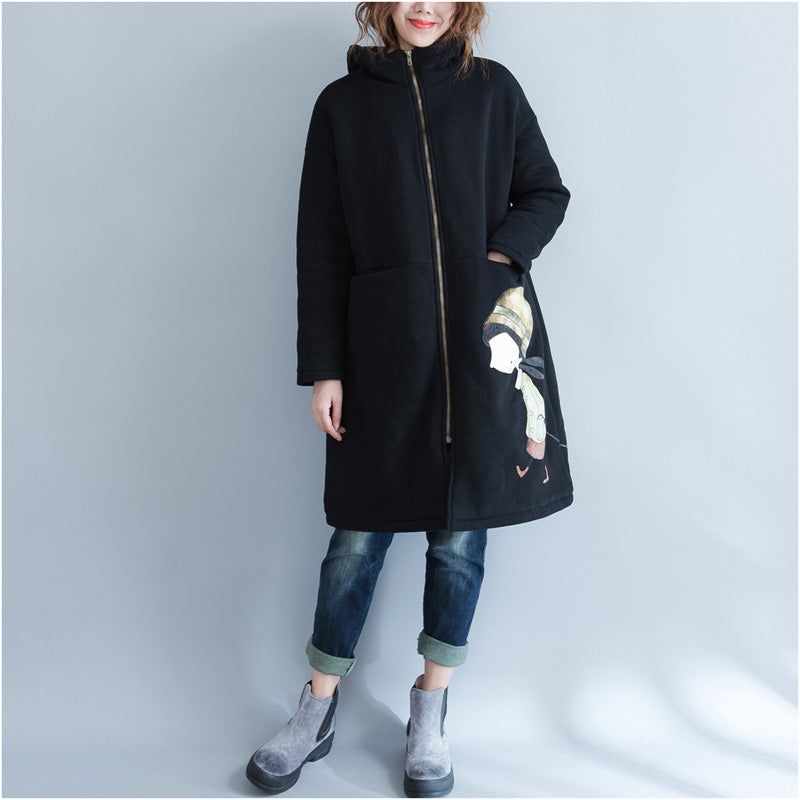 Casual Zwarte Parka's Voor Dames. Jassen Met Capuchon. Jassen. Overjas Met Warme Prints - Dames winterjassen