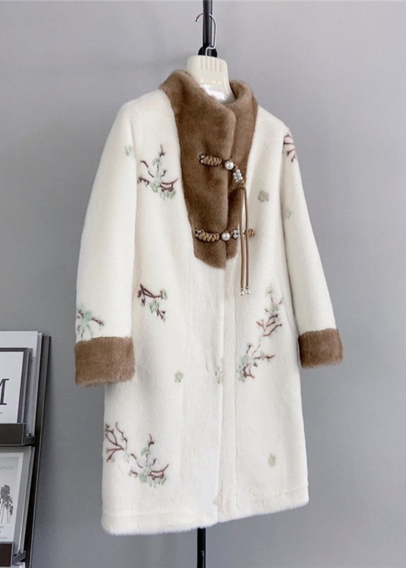 Chinese Stijl Beige Kwastjes Geborduurde Nerts Kasjmier Jas Winter - Dames winterjassen