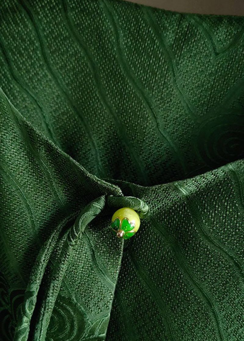 Chinese Stijl Groene Kwastjes Knop Jacquard Zijden Jassen Lente - Dames winterjassen