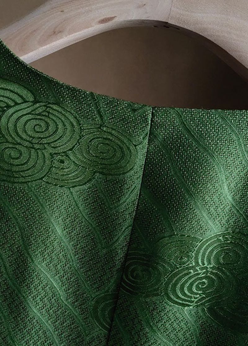 Chinese Stijl Groene Kwastjes Knop Jacquard Zijden Jassen Lente - Dames winterjassen