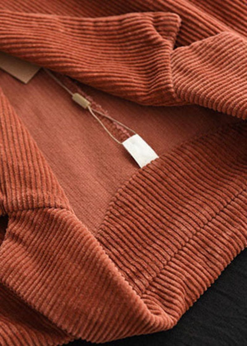 Chique Caramel Knoopzakken V-hals Corduroy Jassen Lente - Dames winterjassen