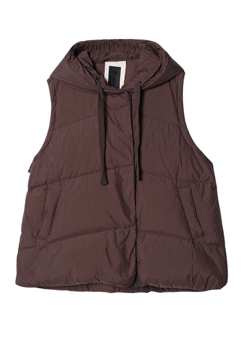 Chique Koffie-gilet Met Eendendons En Capuchon Met Trekkoord Winter - Koffie