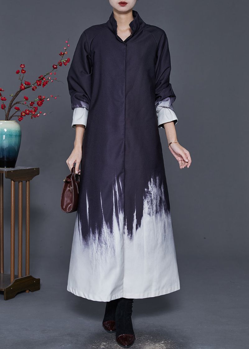 Chique Zwarte Oversized Tie-dye Katoenen Trenchcoat Lente - Dames winterjassen