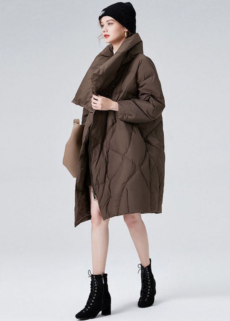 Chocolade Dikke Eendendons Puffers Jassen Oversized Turn-down Kraag Winter