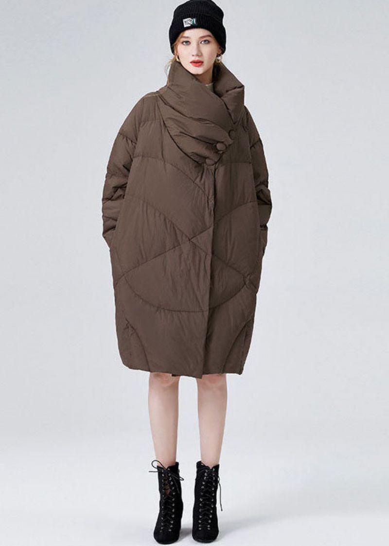 Chocolade Dikke Eendendons Puffers Jassen Oversized Turn-down Kraag Winter - Koffie