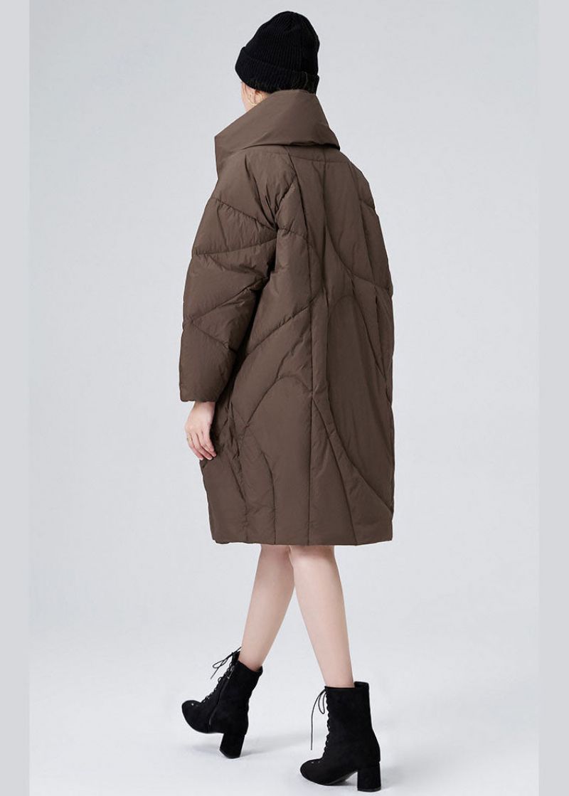 Chocolade Dikke Eendendons Puffers Jassen Oversized Turn-down Kraag Winter - Koffie