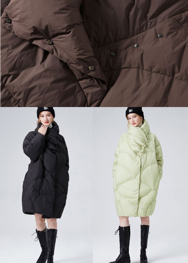 Chocolade Dikke Eendendons Puffers Jassen Oversized Turn-down Kraag Winter - Koffie