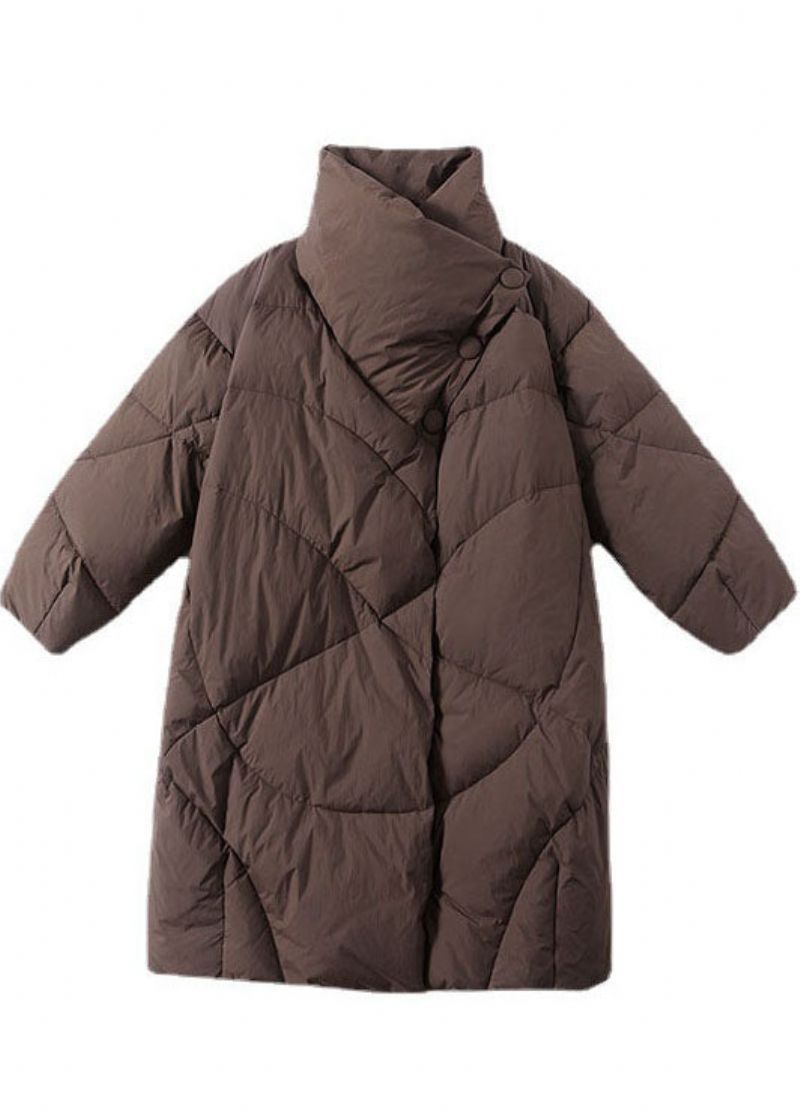 Chocolade Dikke Eendendons Puffers Jassen Oversized Turn-down Kraag Winter - Koffie