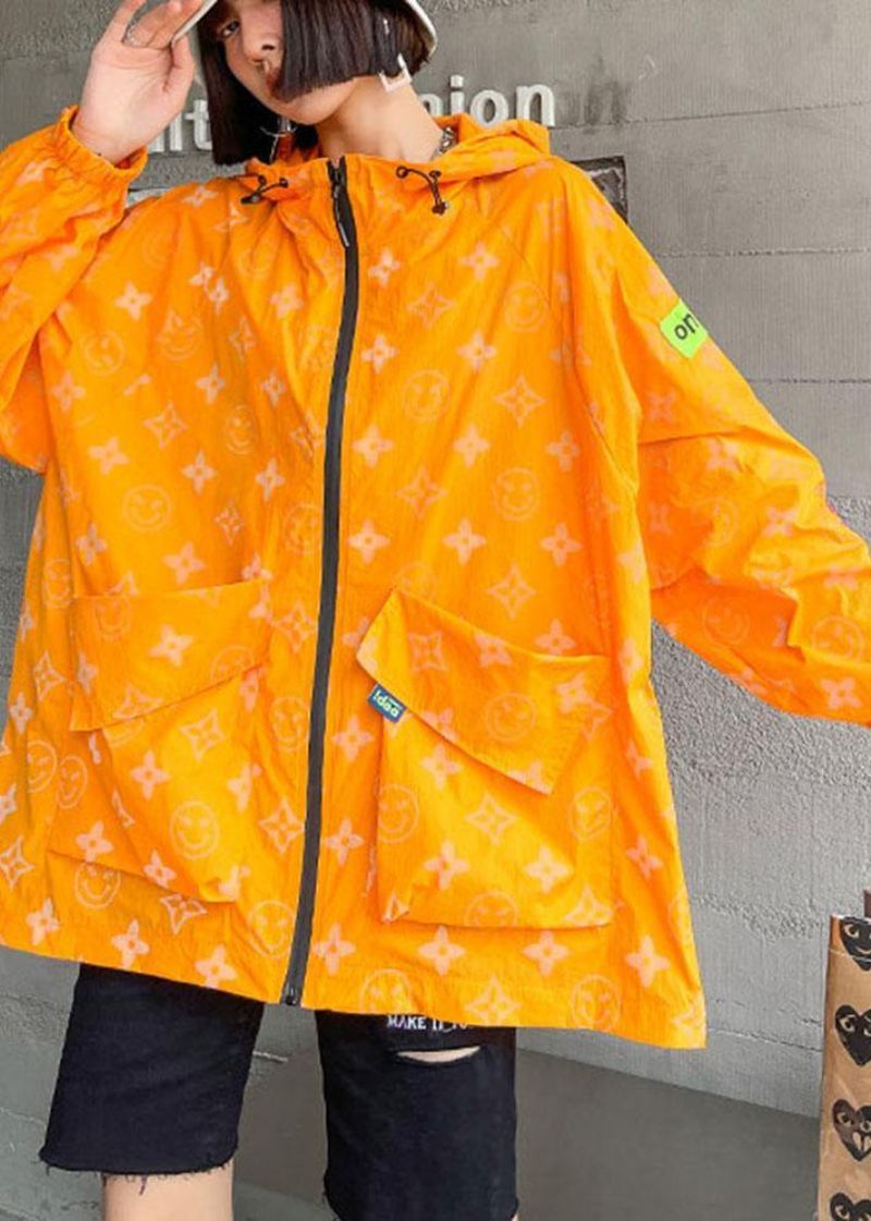 Comfortabele Oranje Print Upf 50+ Jas Met Capuchon En